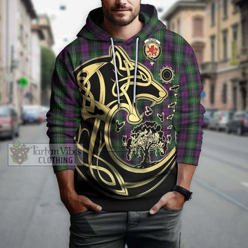 Wilson Tartan Hoodie with Family Crest Celtic Wolf Style