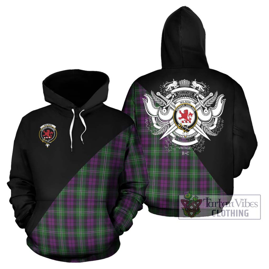 Wilson Tartan Hoodie with Family Crest and Military Logo Style Zip Hoodie - Tartanvibesclothing Shop