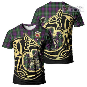 Wilson Tartan T-Shirt with Family Crest Celtic Wolf Style