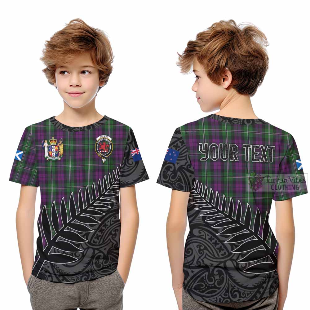 Tartan Vibes Clothing Wilson Crest Tartan Kid T-Shirt with New Zealand Silver Fern Half Style