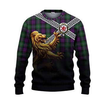 Wilson Crest Tartan Knitted Sweater with Golden Lion Emblem Celtic Style Unisex - Tartan Vibes Clothing