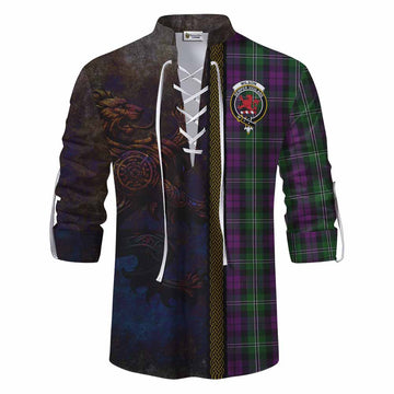 Wilson Tartan Family Crest Ghillie Kilt Shirt Alba Gu Brath Be Brave Lion Ancient Style Men - Tartan Vibes Clothing