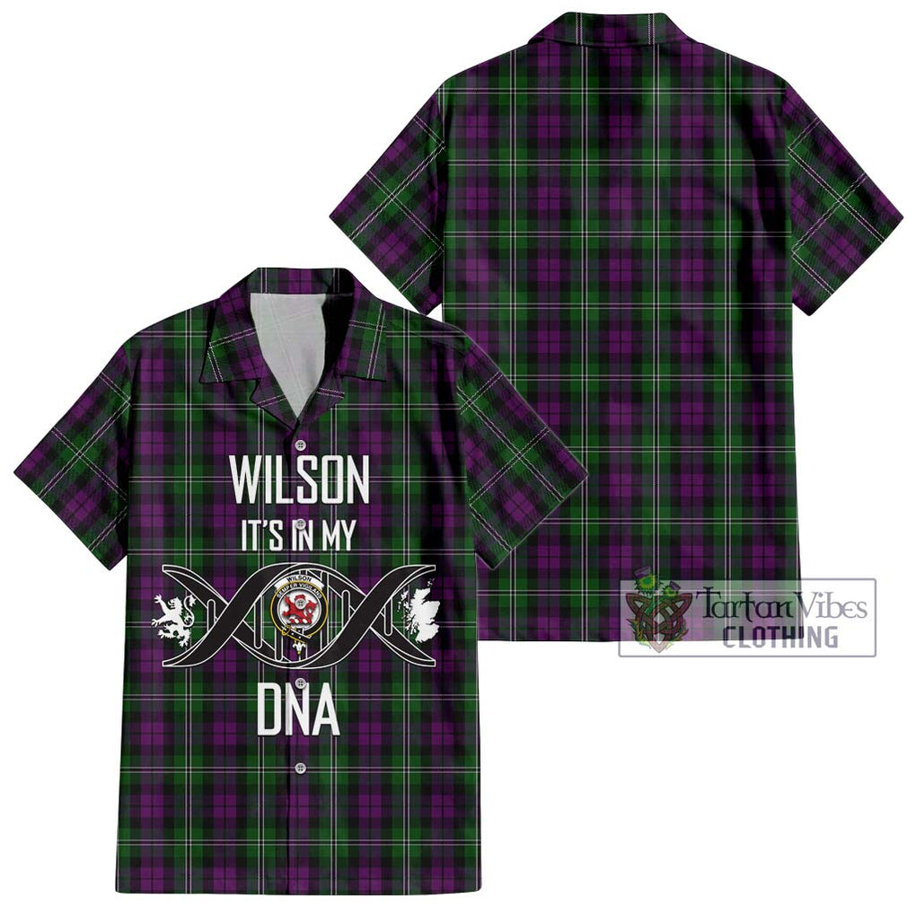 Wilson Tartan Short Sleeve Button Shirt with Family Crest DNA In Me Style Kid - Tartanvibesclothing Shop