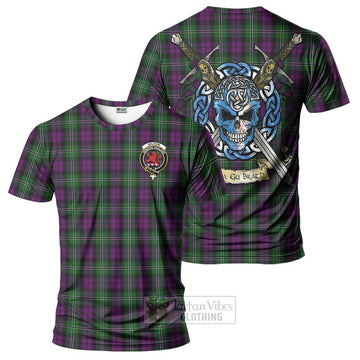 Wilson Tartan T-Shirt with Family Crest Celtic Skull Style