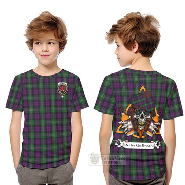 Wilson Tartan Kid T-Shirt with Family Crest and Bearded Skull Holding Bottles of Whiskey Youth XL Size14 - Tartan Vibes Clothing