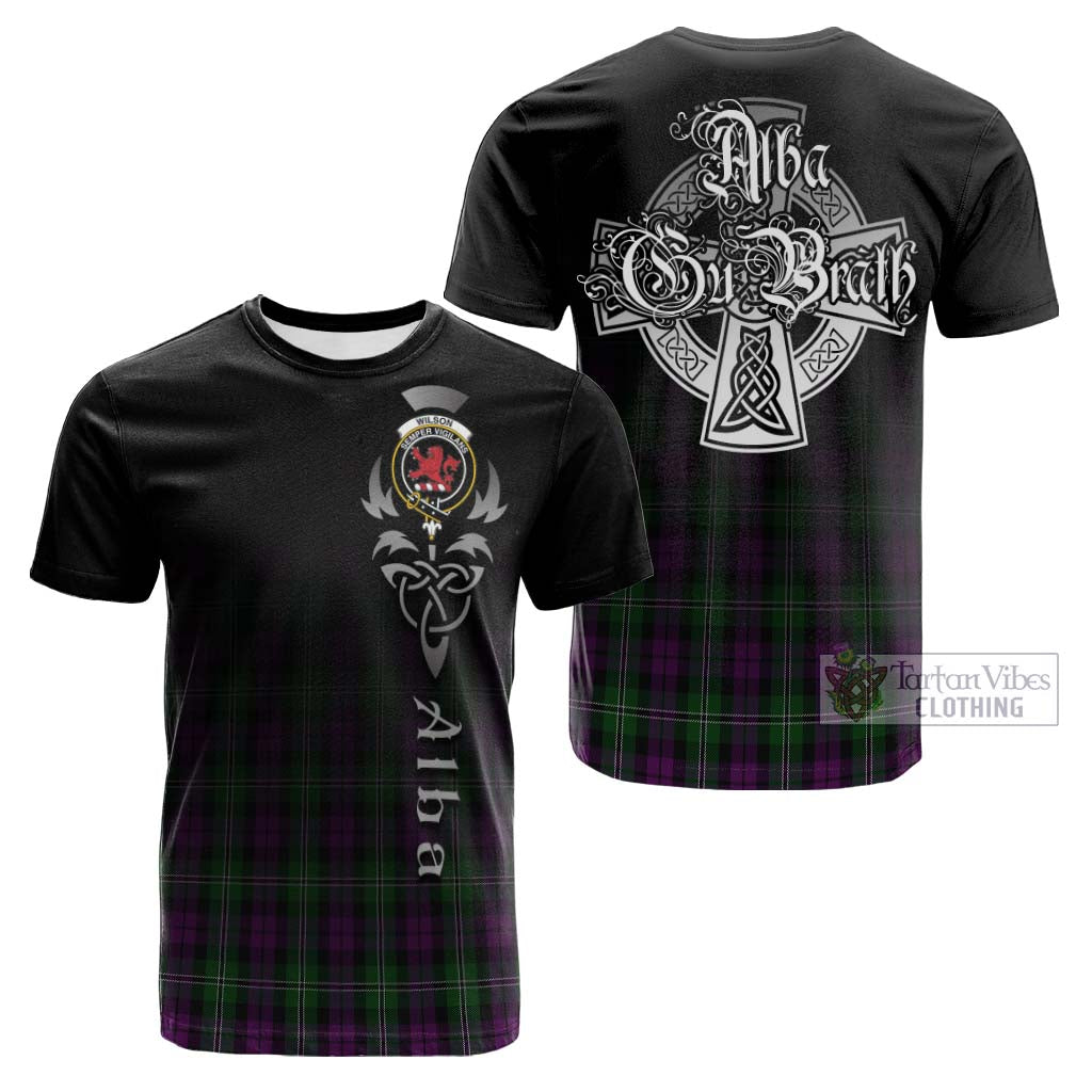 Tartan Vibes Clothing Wilson Tartan Cotton T-shirt Featuring Alba Gu Brath Family Crest Celtic Inspired