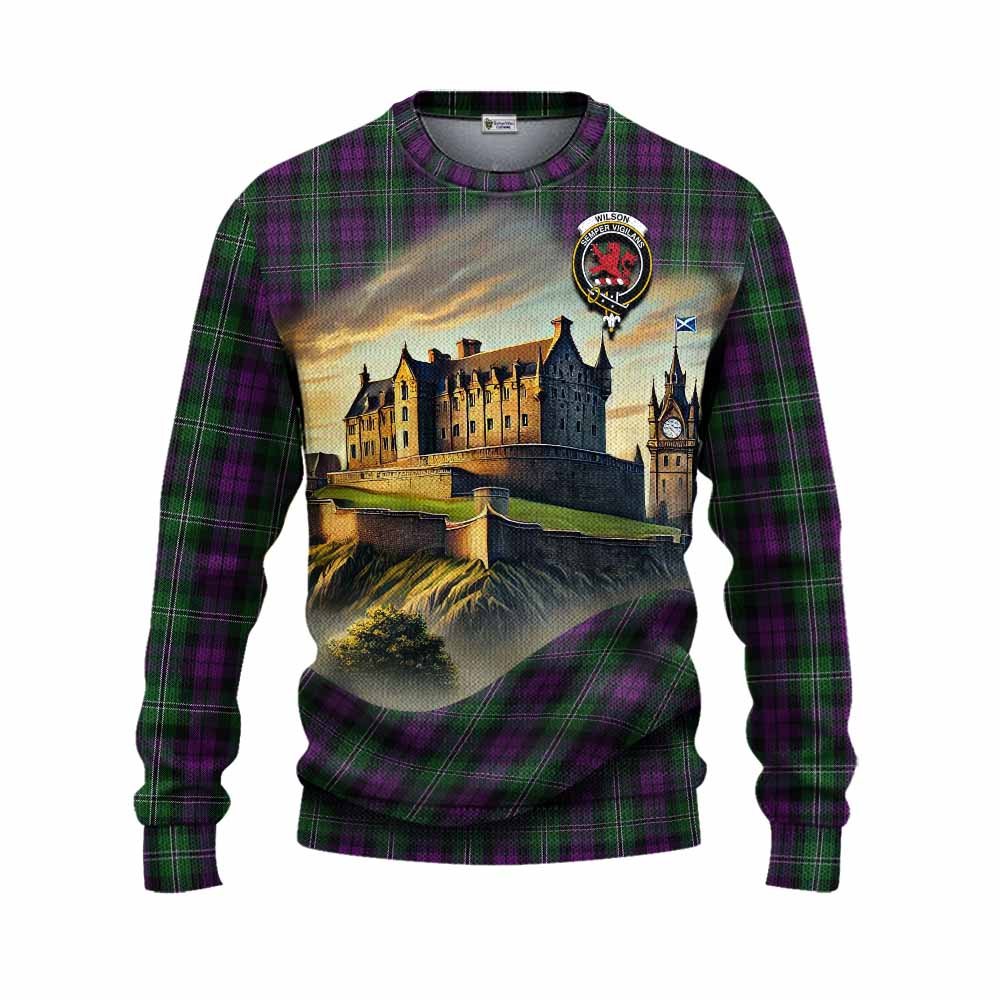 Wilson Tartan Family Crest Knitted Sweater with Scottish Ancient Castle Style Unisex - Tartan Vibes Clothing