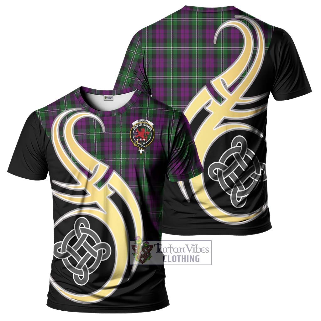 Tartan Vibes Clothing Wilson Tartan T-Shirt with Family Crest and Celtic Symbol Style