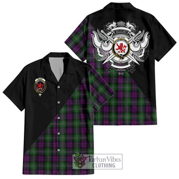 Wilson Tartan Short Sleeve Button Shirt with Family Crest and Military Logo Style