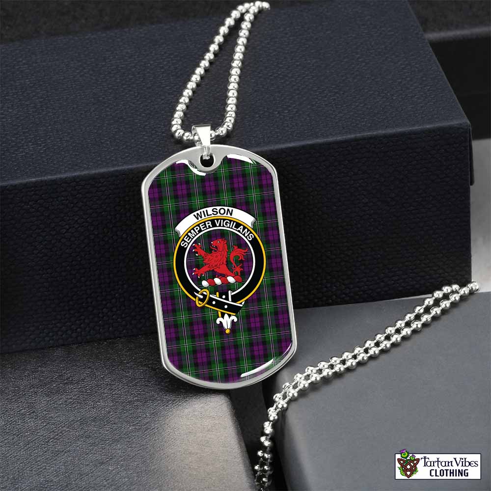 Tartan Vibes Clothing Wilson Tartan Dog Tag Necklace with Family Crest