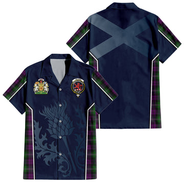 Wilson Tartan Short Sleeve Button Up Shirt with Family Crest and Scottish Thistle Vibes Sport Style