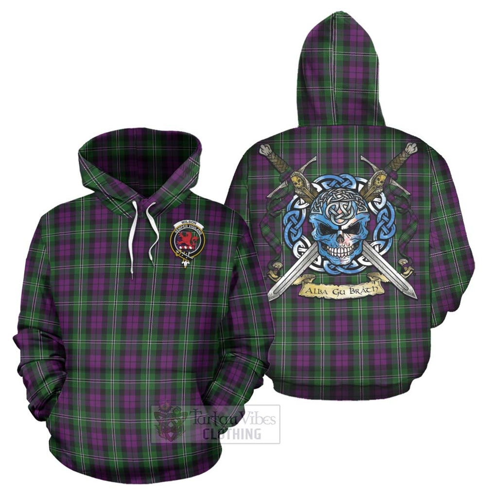 Tartan Vibes Clothing Wilson Tartan Hoodie with Family Crest Celtic Skull Style