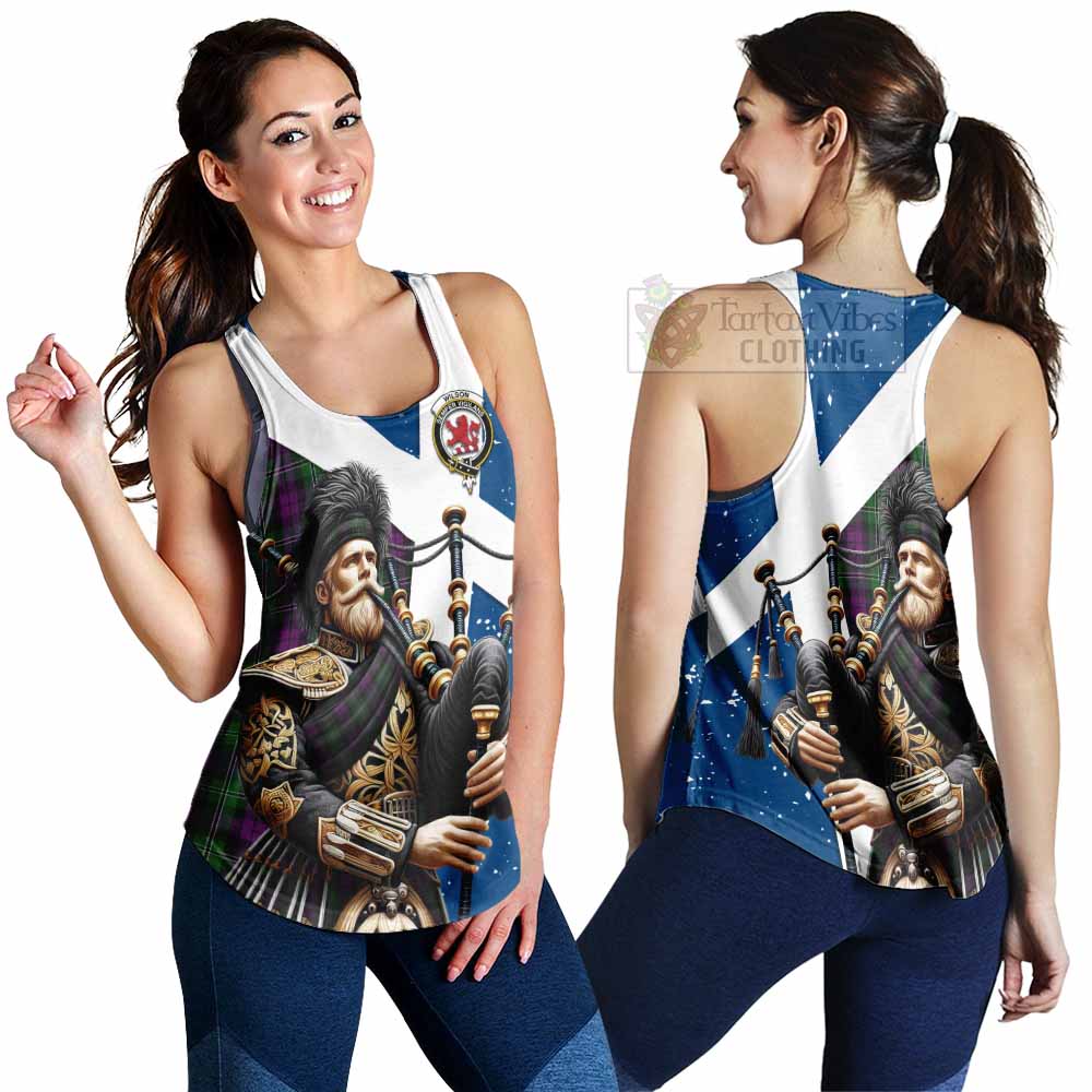 Wilson Tartan Women's Racerback Tanks with Family Crest Scottish Bagpiper Vibes 4XL - Tartan Vibes Clothing