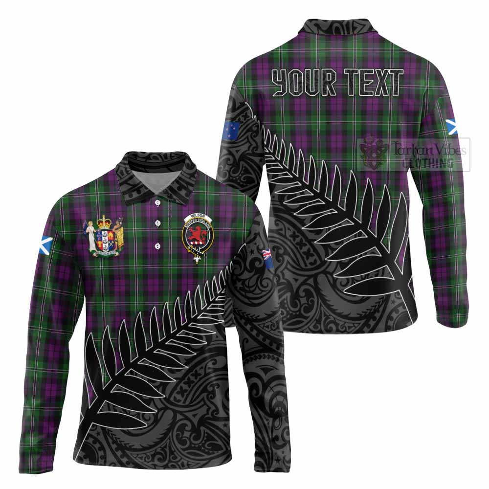 Tartan Vibes Clothing Wilson Crest Tartan Long Sleeve Polo Shirt with New Zealand Silver Fern Half Style