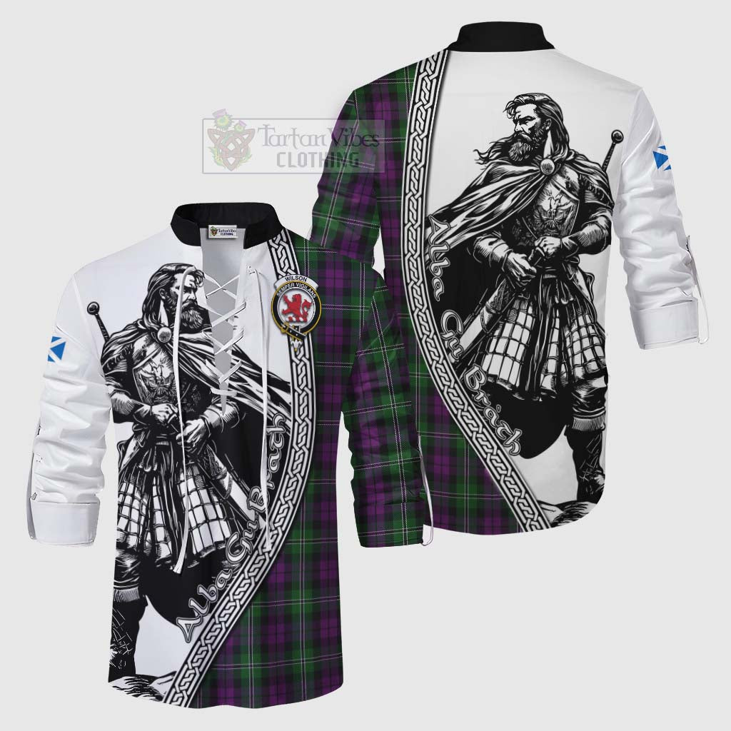 Tartan Vibes Clothing Wilson Tartan Clan Crest Ghillie Kilt Shirt with Highlander Warrior Celtic Style