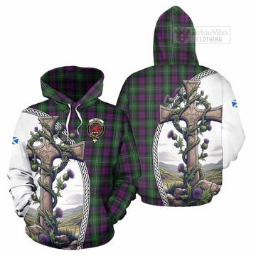 Wilson Tartan Hoodie with Family Crest and St. Andrew's Cross Accented by Thistle Vines