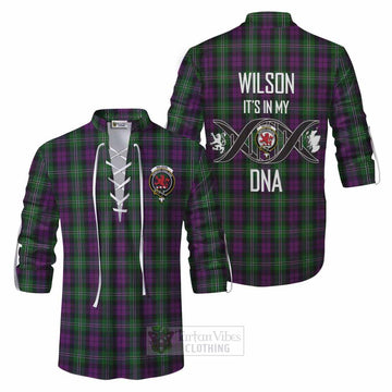 Wilson Tartan Ghillie Kilt Shirt with Family Crest DNA In Me Style