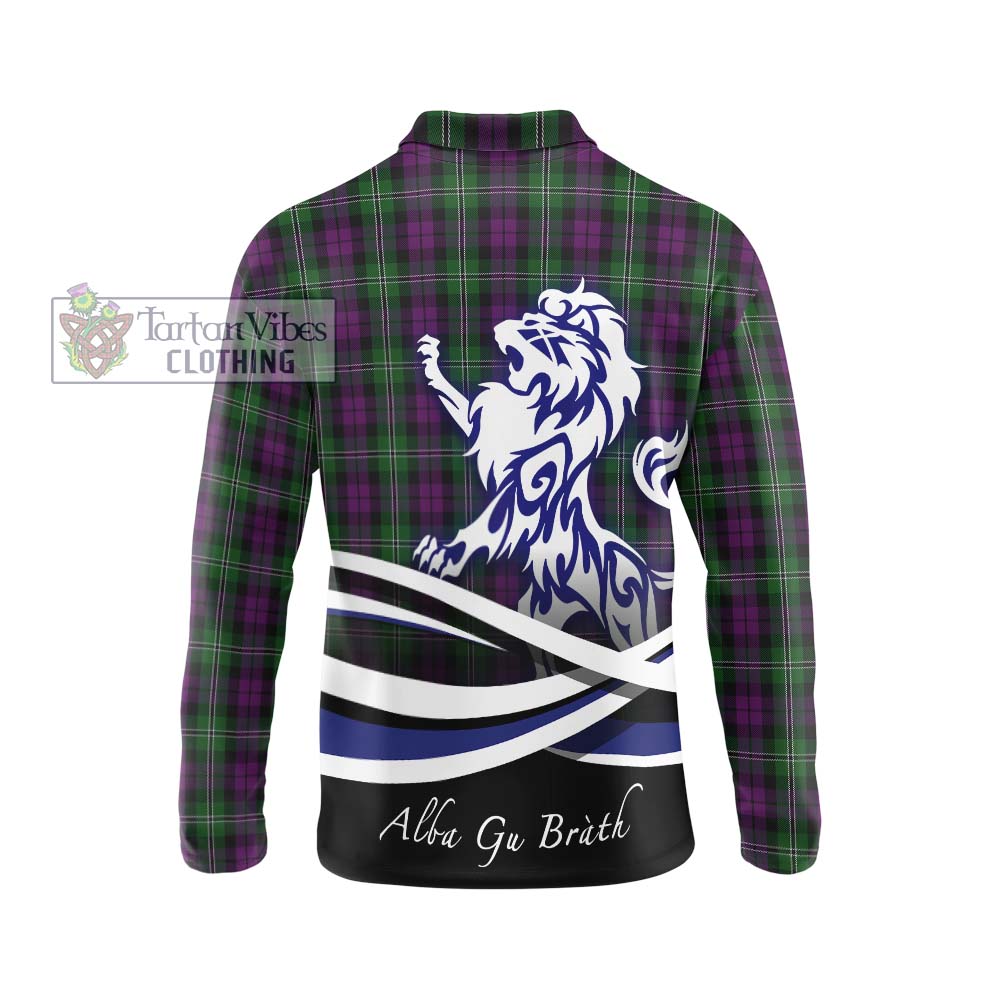 Wilson Tartan Long Sleeve Polo Shirt with Alba Gu Brath Regal Lion Emblem - Tartanvibesclothing Shop