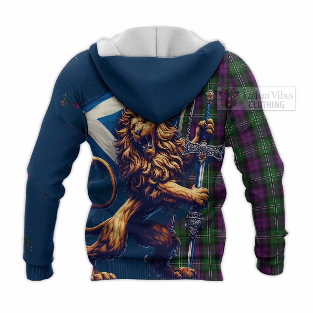 Tartan Vibes Clothing Wilson Tartan Family Crest Knitted Hoodie with Scottish Majestic Lion