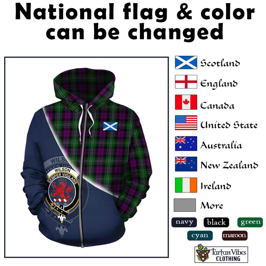 Wilson Tartan Hoodie with Personalised National Flag and Family Crest Half Style - Tartanvibesclothing Shop