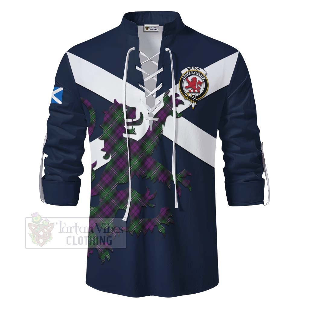 Tartan Vibes Clothing Wilson Tartan Lion Rampant Ghillie Kilt Shirt Proudly Display Your Heritage with Alba Gu Brath and Clan Name