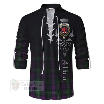 Wilson Tartan Ghillie Kilt Shirt Featuring Alba Gu Brath Family Crest Celtic Inspired