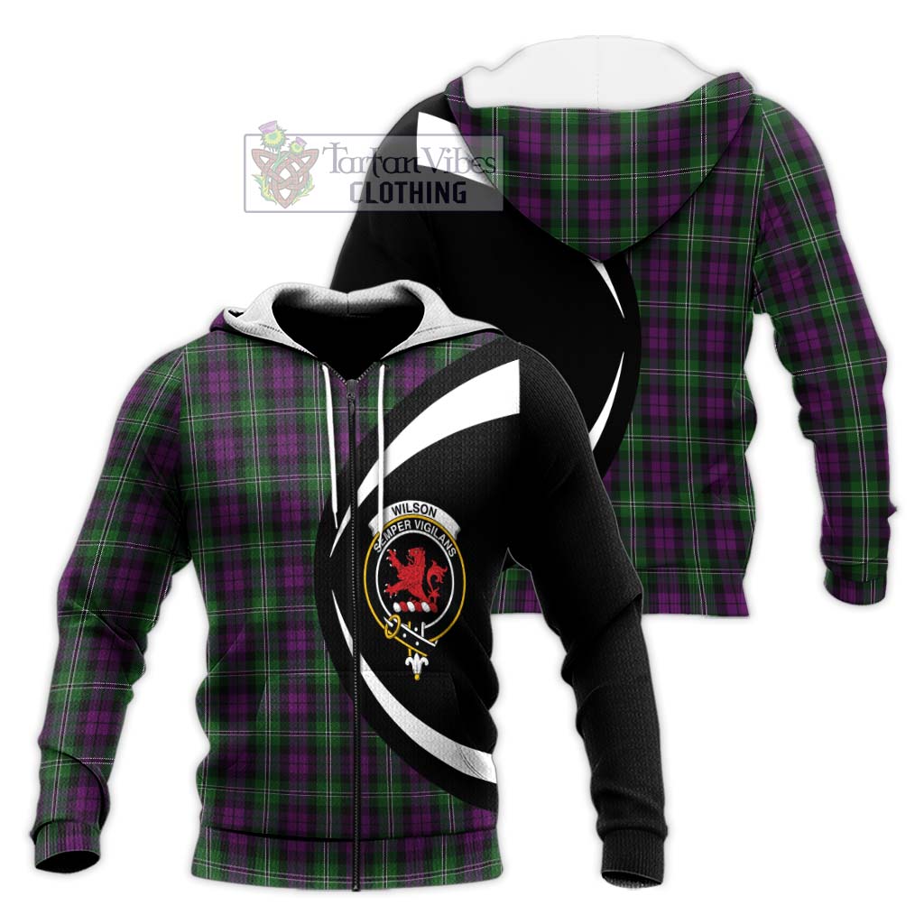 Wilson Tartan Knitted Hoodie with Family Crest Circle Style Unisex Knitted Zip Hoodie - Tartan Vibes Clothing