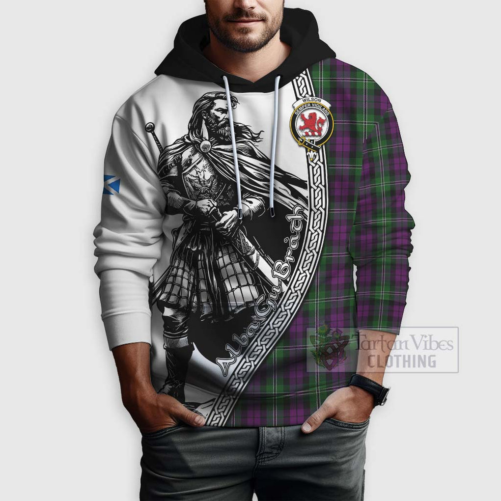 Tartan Vibes Clothing Wilson Tartan Clan Crest Hoodie with Highlander Warrior Celtic Style