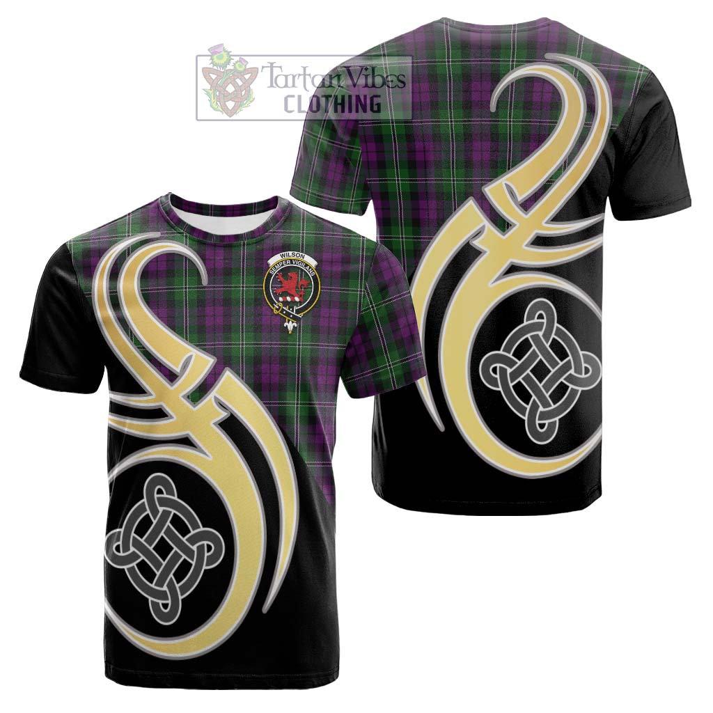 Tartan Vibes Clothing Wilson Tartan Cotton T-shirt with Family Crest and Celtic Symbol Style