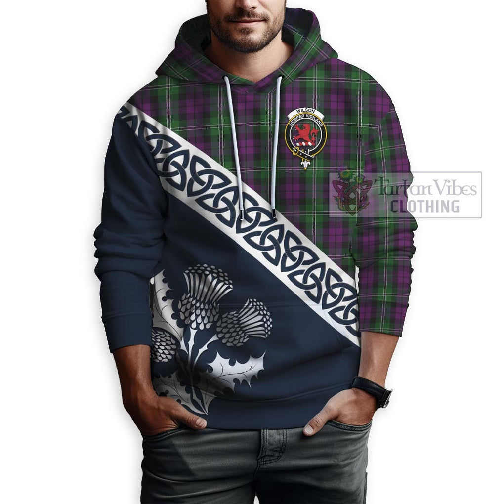 Tartan Vibes Clothing Wilson Tartan Hoodie Featuring Thistle and Scotland Map