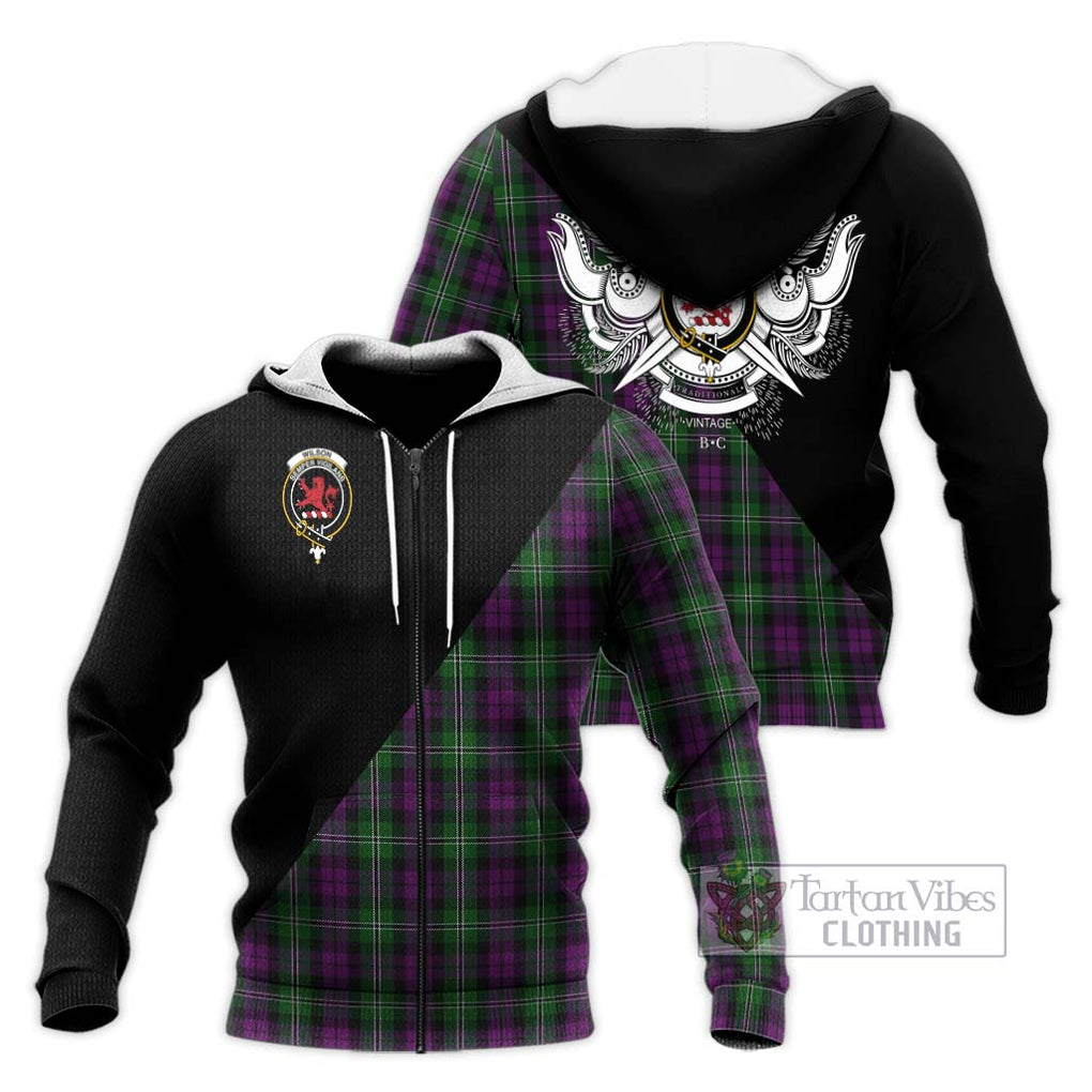 Wilson Tartan Knitted Hoodie with Family Crest and Military Logo Style Unisex Knitted Zip Hoodie - Tartanvibesclothing Shop