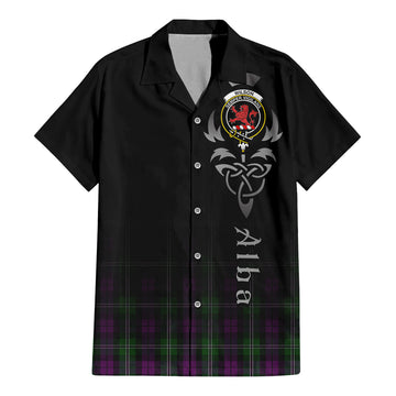 Wilson Tartan Short Sleeve Button Up Shirt Featuring Alba Gu Brath Family Crest Celtic Inspired