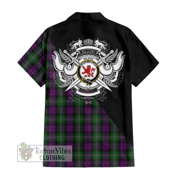 Wilson Tartan Short Sleeve Button Shirt with Family Crest and Military Logo Style