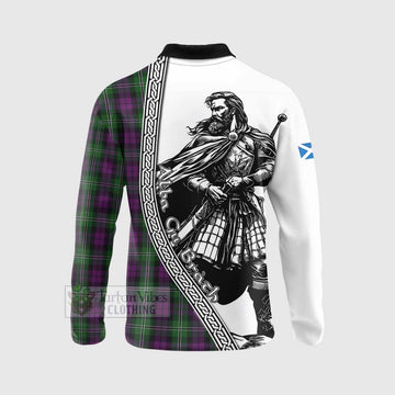 Wilson Tartan Clan Crest Long Sleeve Polo Shirt with Highlander Warrior Celtic Style - Tartan Vibes Clothing