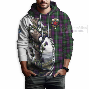 Wilson Tartan Hoodie with Family Crest and St. Andrew's Cross Accented by Thistle Vines