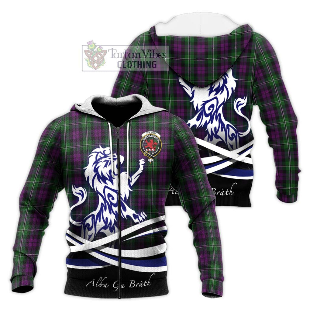 Wilson Tartan Knitted Hoodie with Alba Gu Brath Regal Lion Emblem Unisex Knitted Zip Hoodie - Tartanvibesclothing Shop