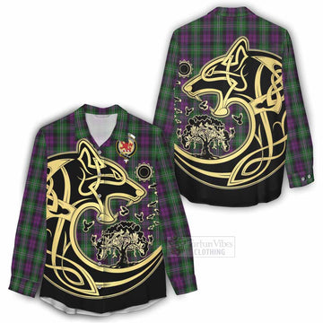 Wilson Tartan Women's Casual Shirt with Family Crest Celtic Wolf Style