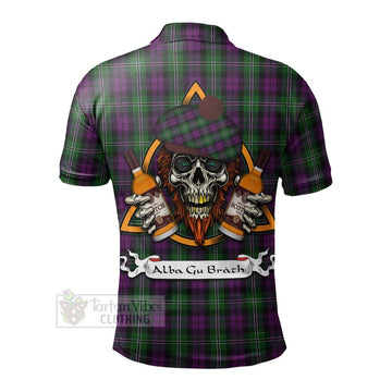 Wilson Tartan Polo Shirt with Family Crest and Bearded Skull Holding Bottles of Whiskey - Tartan Vibes Clothing