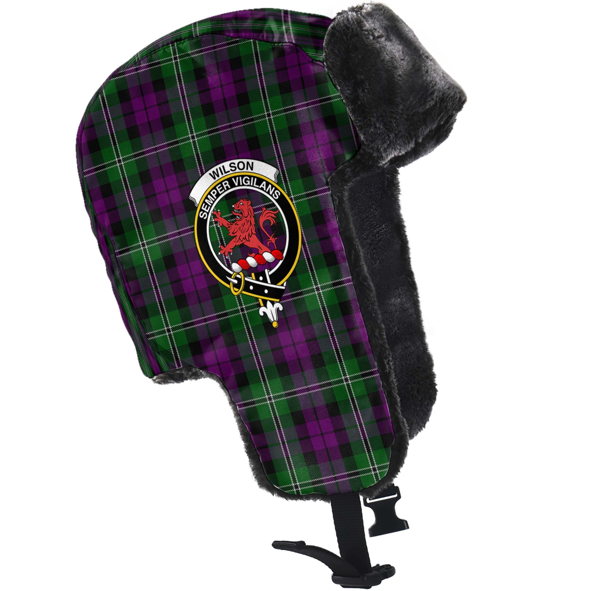 Wilson Tartan Winter Trapper Hat with Family Crest - Tartanvibesclothing