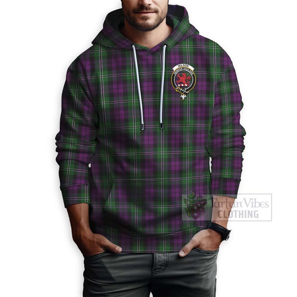 Tartan Vibes Clothing Wilson Tartan Hoodie with Family Crest and Bearded Skull Holding Bottles of Whiskey