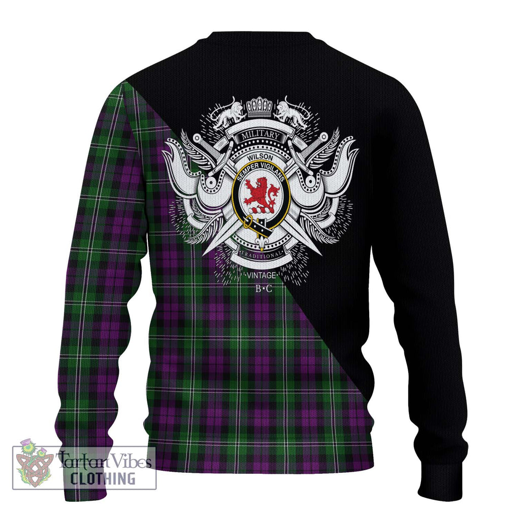 Wilson Tartan Knitted Sweater with Family Crest and Military Logo Style - Tartanvibesclothing Shop