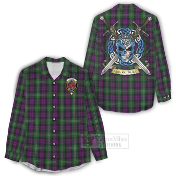 Wilson Tartan Women's Casual Shirt with Family Crest Celtic Skull Style