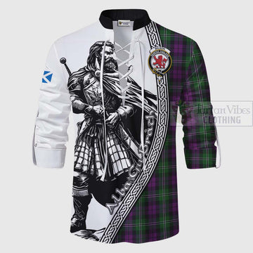 Wilson Tartan Clan Crest Ghillie Kilt Shirt with Highlander Warrior Celtic Style