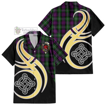 Wilson Tartan Short Sleeve Button Shirt with Family Crest and Celtic Symbol Style