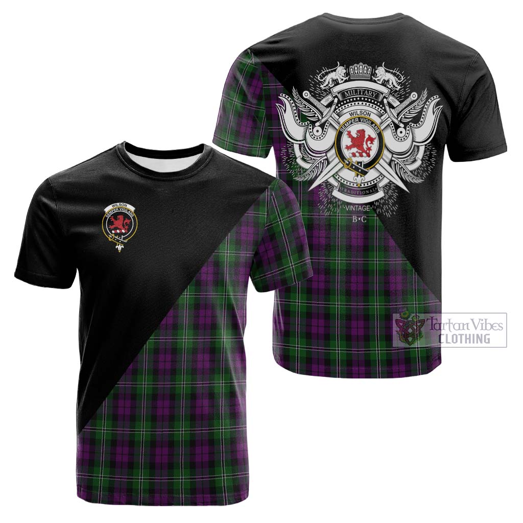 Tartan Vibes Clothing Wilson Tartan Cotton T-shirt with Family Crest and Military Logo Style