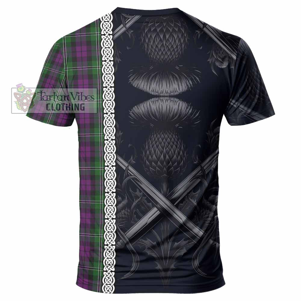 Tartan Vibes Clothing Wilson Tartan T-Shirt with Family Crest Cross Sword Thistle Celtic Vibes