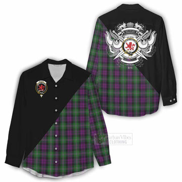 Wilson Tartan Women's Casual Shirt with Family Crest and Military Logo Style