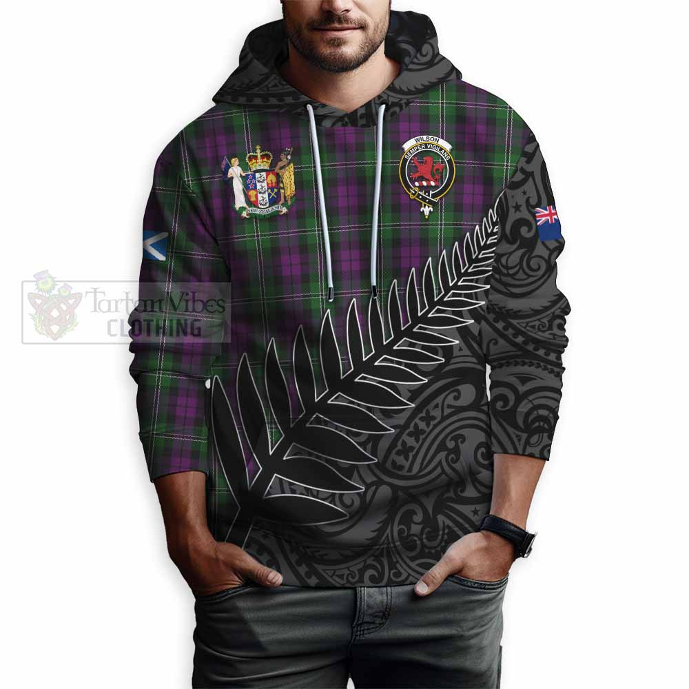 Tartan Vibes Clothing Wilson Crest Tartan Hoodie with New Zealand Silver Fern Half Style