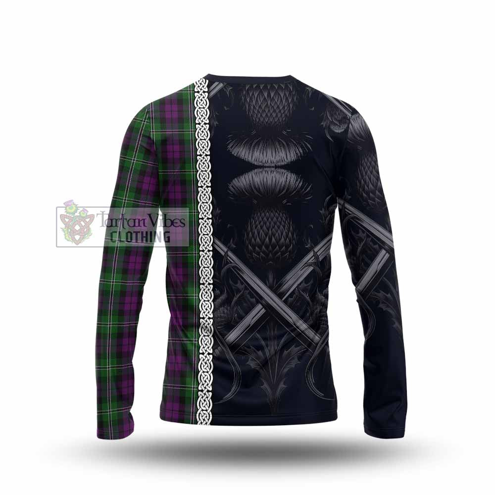 Tartan Vibes Clothing Wilson Tartan Long Sleeve T-Shirt with Family Crest Cross Sword Thistle Celtic Vibes