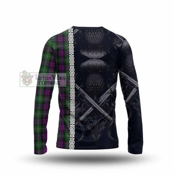 Wilson Tartan Long Sleeve T-Shirt with Family Crest Cross Sword Thistle Celtic Vibes